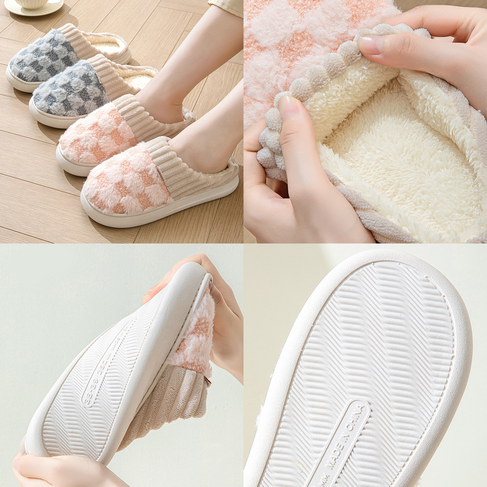 รองเท้าใส่ในบ้าน ลายสก็อต สไตล์ญี่ปุ่น ผ้าฝ้าย(Cotton) ขนนุ่ม พื้นนิ่ม ใส่สบายเท้า พื้นยางกันลื่น มีให้เลือกหลายสี หลายขนาด