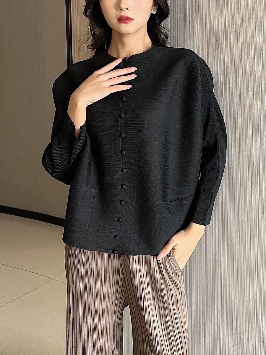 2MUAY BASIC รุ่น GJO2066 เสื้ออัดพลีทงานคุณภาพ BUTTON FRONT PLEATED TOP 17สี FREE SIZE