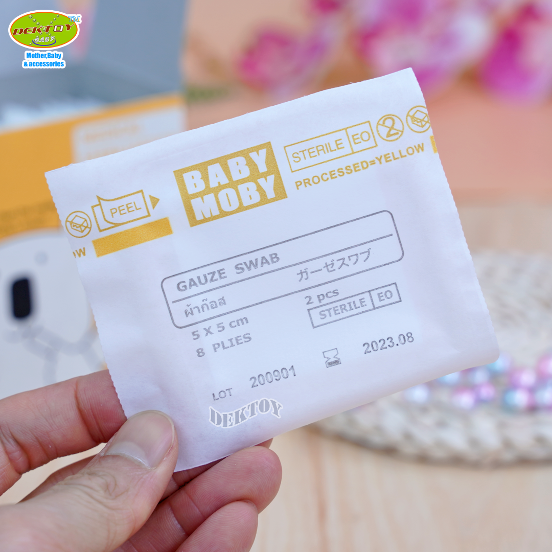 baby moby โมบี้ ผ้าก๊อซเช็ดลิ้นทารก สเตอไรส์ แบบซอง ขนาด 2นิ้ว 32 ซอง(64แผ่น)