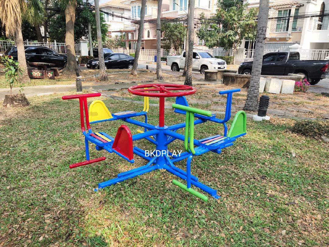 เครื่องเล่นสนาม กลางแจ้ง เหล็ก,ม้าหมุน เครื่องบินหมุน 4 ที่ Outdoor Playground, ราคาโรงงาน สินค้าสั่งผลิต 10-20 วัน
