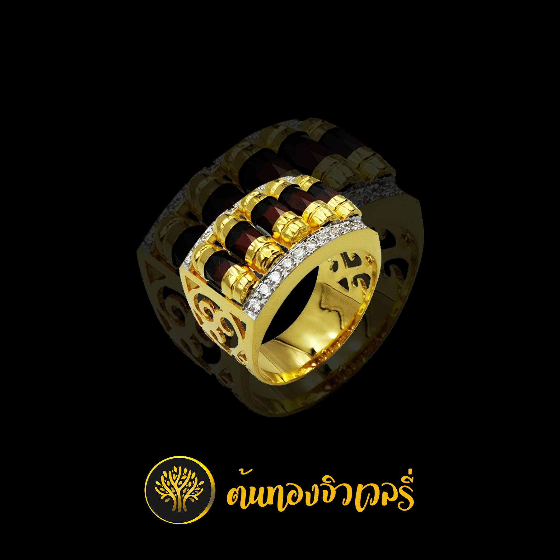 แหวนโกเมนแถว ข้างแกะลาย สวย เนียน เหมือนเช่นเคยครับ