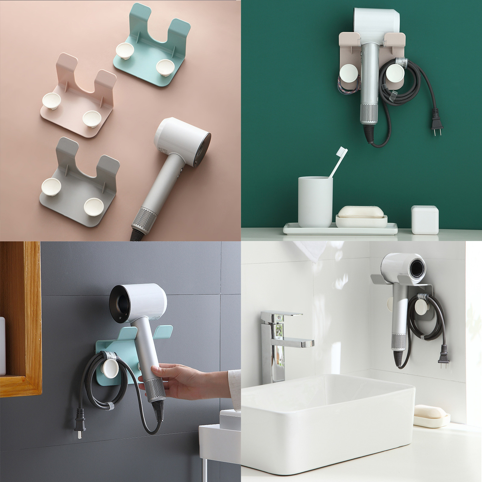 ที่แขวนไดร์เป่าผม รุ่นใหญ่ แบบติดผนัง วางไดร์ จัดระเบียบสายไฟ ไม่ต้องเจาะผนัง