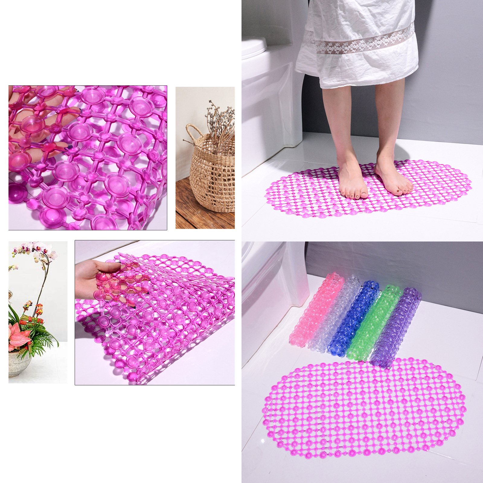 🔥Sale ลดราคา🔥 พรมอาบน้ำ กันลื่น มี2รุ่น เหลี่ยม-38x72cm / โค้ง-37x66cm ยาง PVC ทนทาน พรมห้องน้ำ ดีไซน์สวย