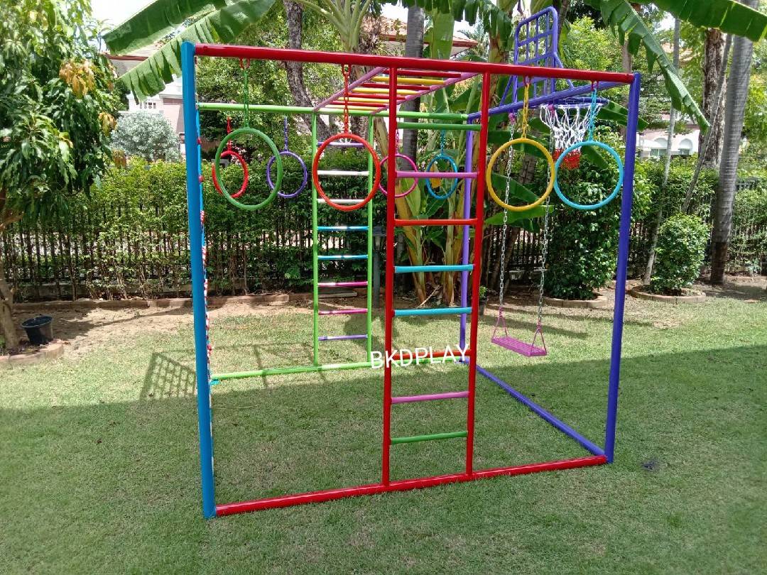 ลูกเต๋าปีนป่าย ชุดรวมปีนป่ายสี่เหลี่ยมA2 ปีนป่ายเชือก พร้อมบาร์โหน บาร์ไต่ ชิงช้า เครื่องเล่นสนามเหล็ก เครื่องเล่นสนามกลางแจ้ง OutdoorPlayground