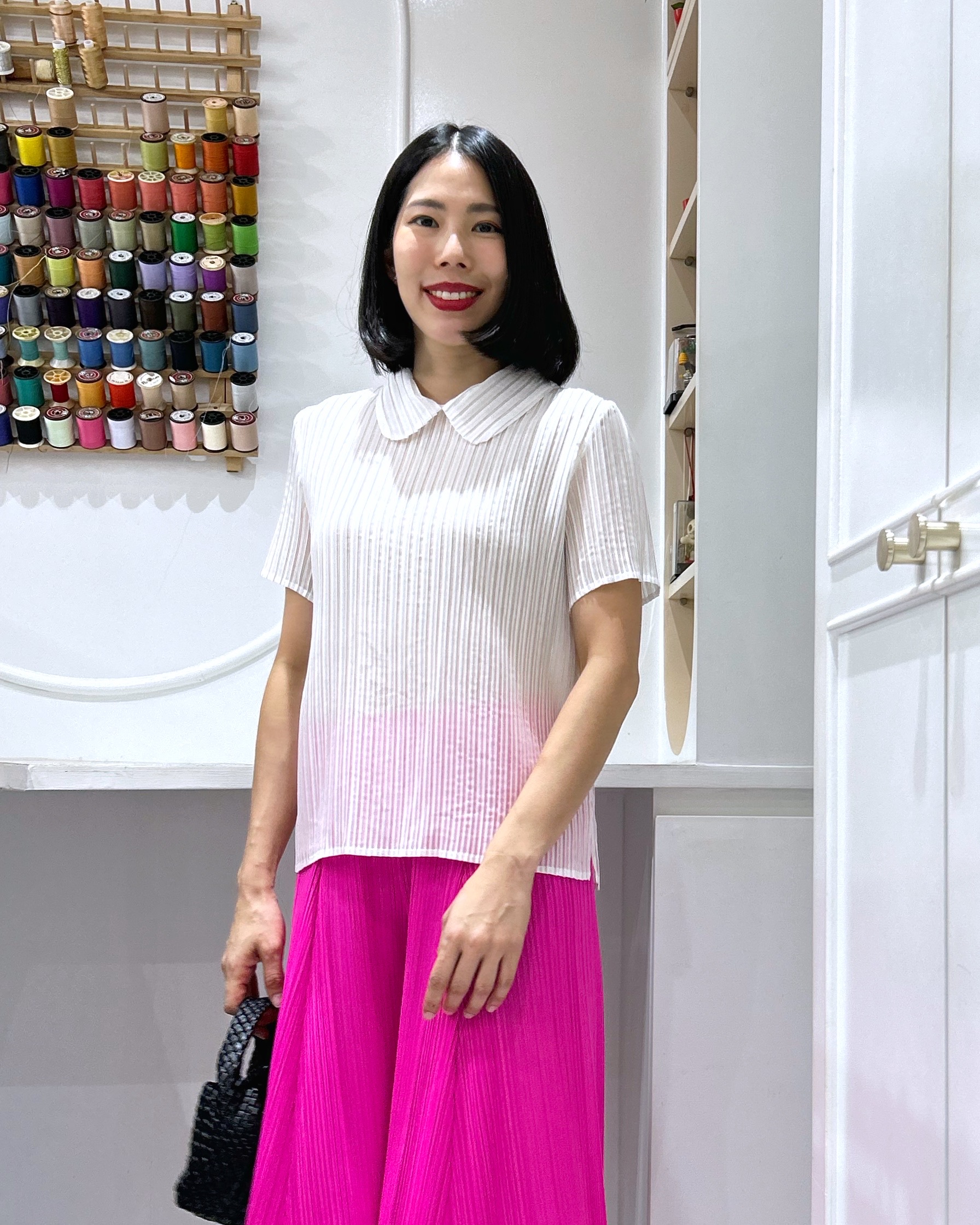 2MUAY รุ่น GJO11426 เสื้ออัดพลีท SCALLOP COLLAR PLEATED TOP 6 สี FREE SIZE
