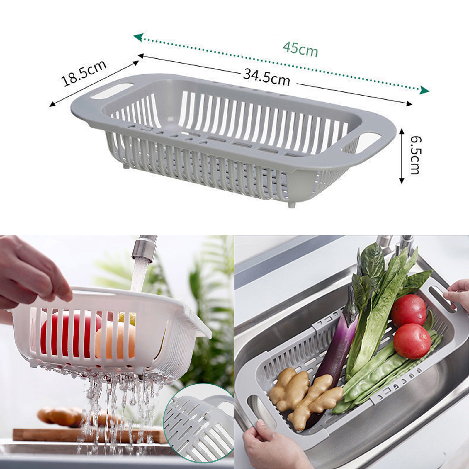 กระจาดล้างผัก ปรับยืด-หดได้ ตระกร้าล้างผัก ผลไม้ ตระกร้าใส่ของ ดีไซน์สวย มีให้เลือก 3สี
