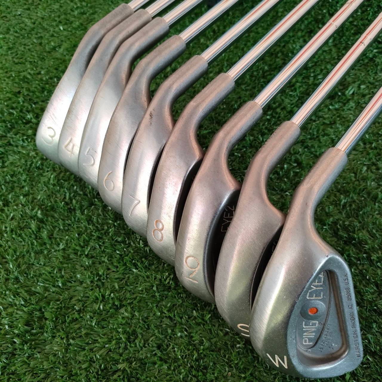 ชุดเหล็ก PING EYE2 จุดส้ม มีเหล็ก 3-9 เเละ SW W ก้าน PING เดิมๆ FLEX R ชุดนี้ยอดนิยม ตีง่าย ใบกำลังดี และเป็นร่อง U เดิม ทำให้สปินจัดมาก ใช้แข่ง PGA ไม่ได้แล้วนะ 555 แต่เล่นกับเพื่อนสบายๆจ้า