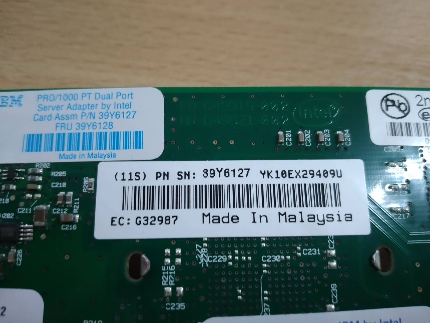 IBM network card intel pro 1000 pt dual port 2 port gigabit pcie x4 39y6127 ขาสั้น