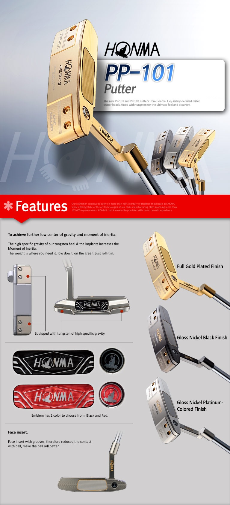 PUTTER HONMA BERES PP-101 ความยาว 34 นิ้ว มาพร้อม COVER พัตเตอร์ระดับเทพ HIGH - END ต้องใช้ให้ได้สักครั้งในชีวิตนักกอล์ฟ ของใหม่ราคาเกือบ 5 หมื่นบาท!!!