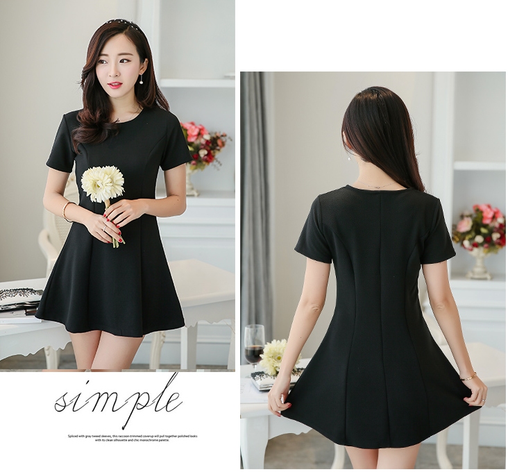 ชุดเดรสแฟชั่นเกาหลีสีดำ ผ้าหนาเนื้อดี ไม่บาง สีดำ