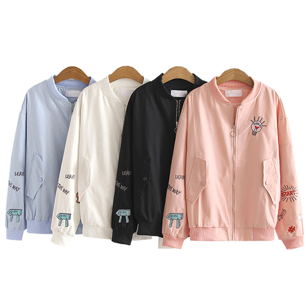 [SALE] Bomber Jacket เสื้อแจ็คเก็ตกันลมกันหนาว แต่งปักลายน่ารัก-12345