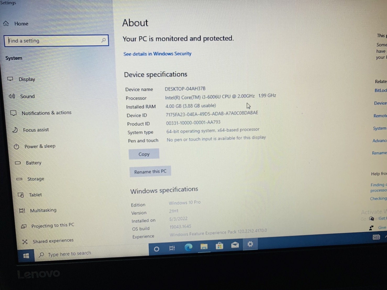โน้ตบุ๊ค Notebook Lenovo ideapad 320 - 15.6 inch - จอมีรอยทับของคีย์บอร์ด พร้อมใช้งาน