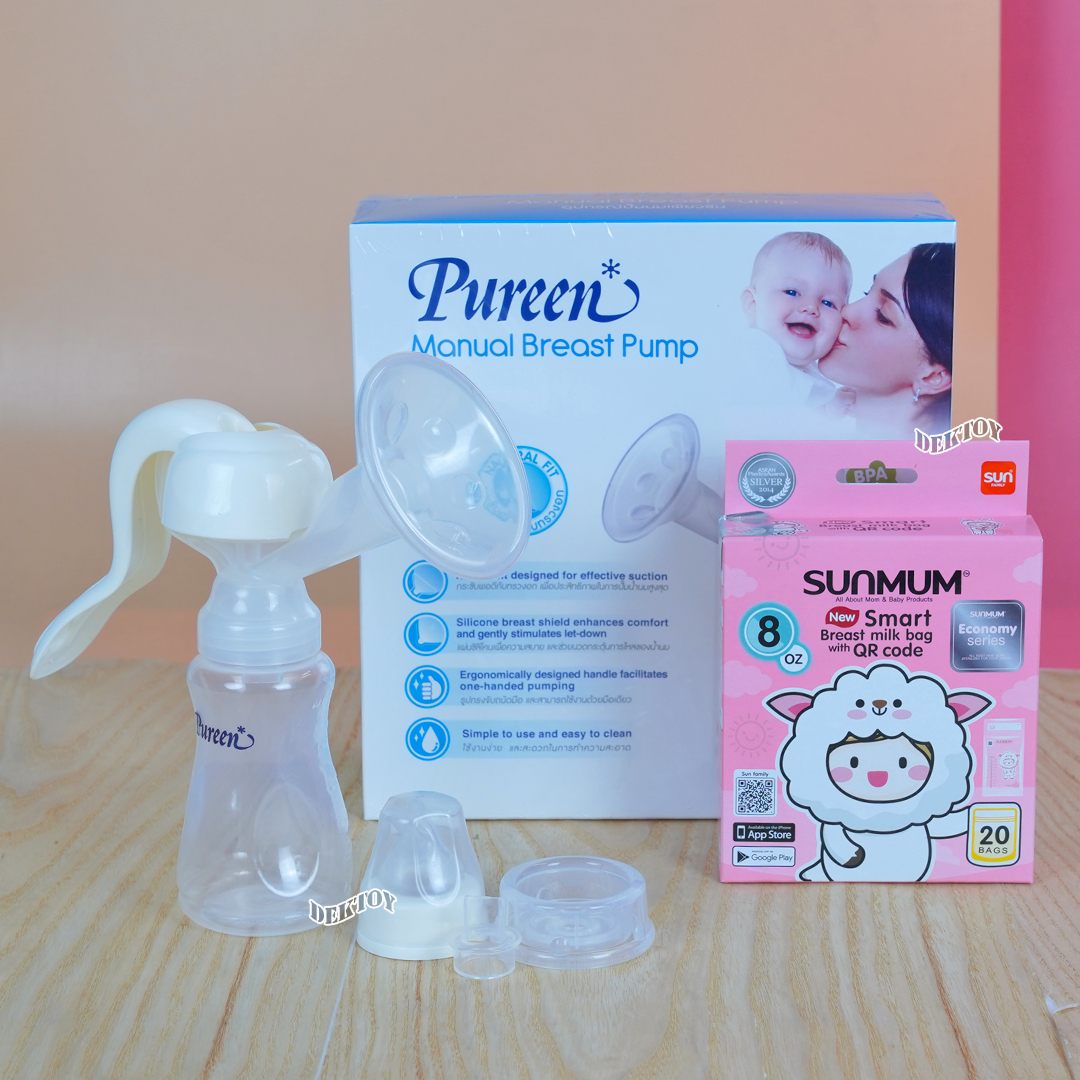 PUREEN เพียวรีน ที่ปั๊มนมแบบคันโยก แถมถุงเก็บน้ำนมSunmum 20 ใบ