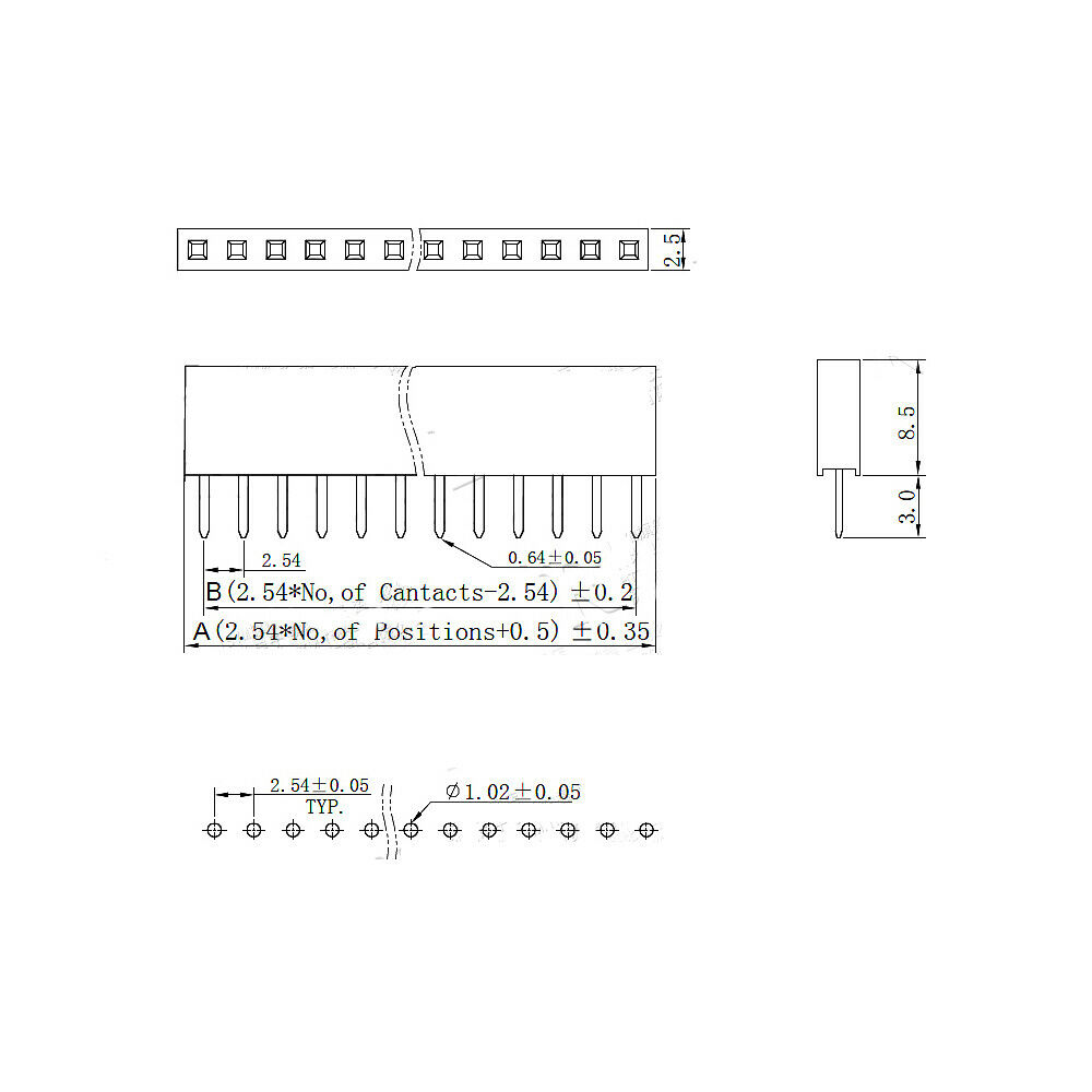 [ 5 ชิ้น ] ก้างปลาตัวเมีย แถวเดียว 2.54mm [3P - 19P] Single row female header socket