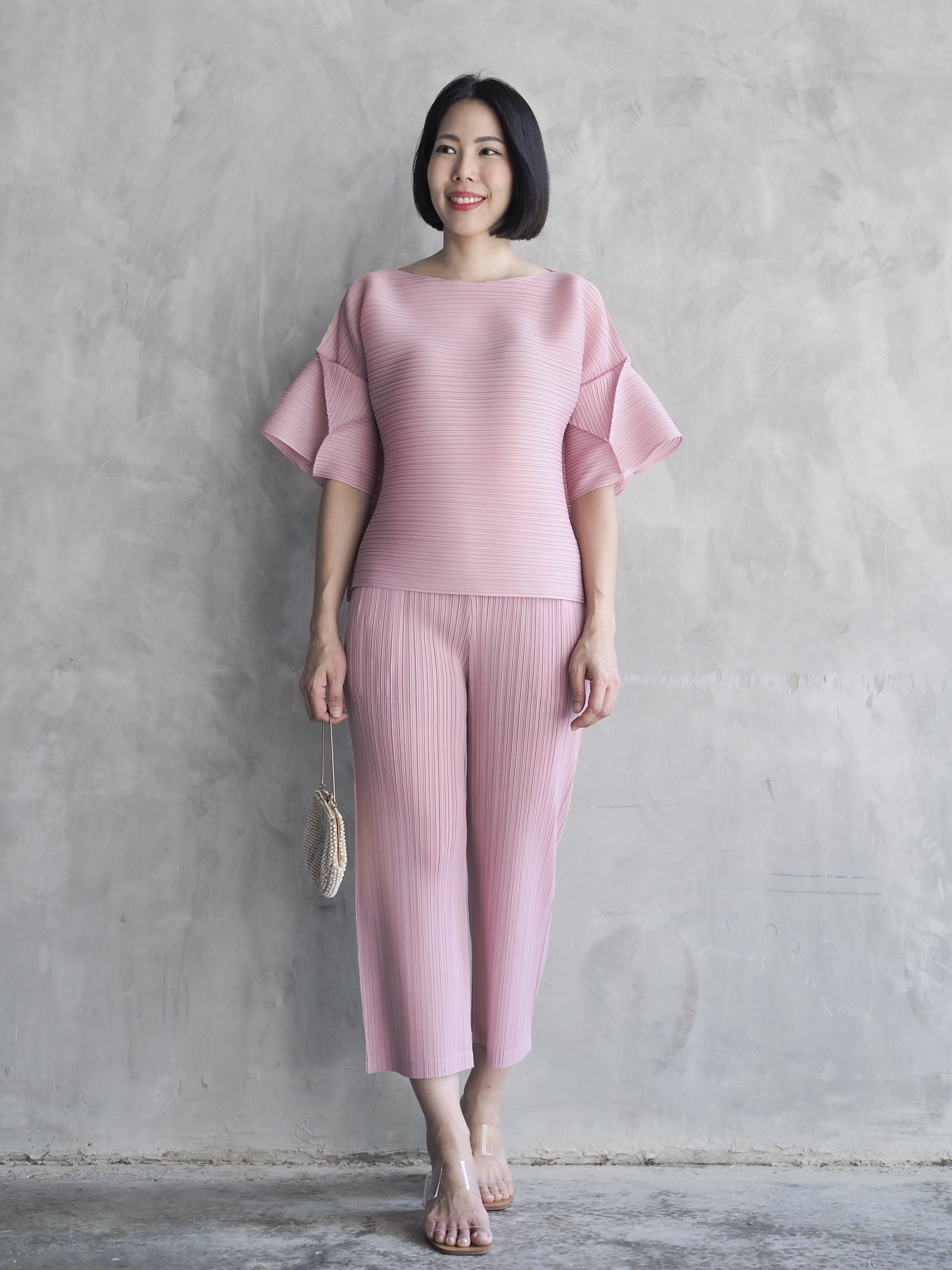 สีใหม่! 2MUAY รุ่น GJO9319-9 / GJO7573-9 เซ็ตพลีทคุณภาพ FLARE SLEEVE TOP WITH PANT PLEATED SET 7 สี FREE SIZE