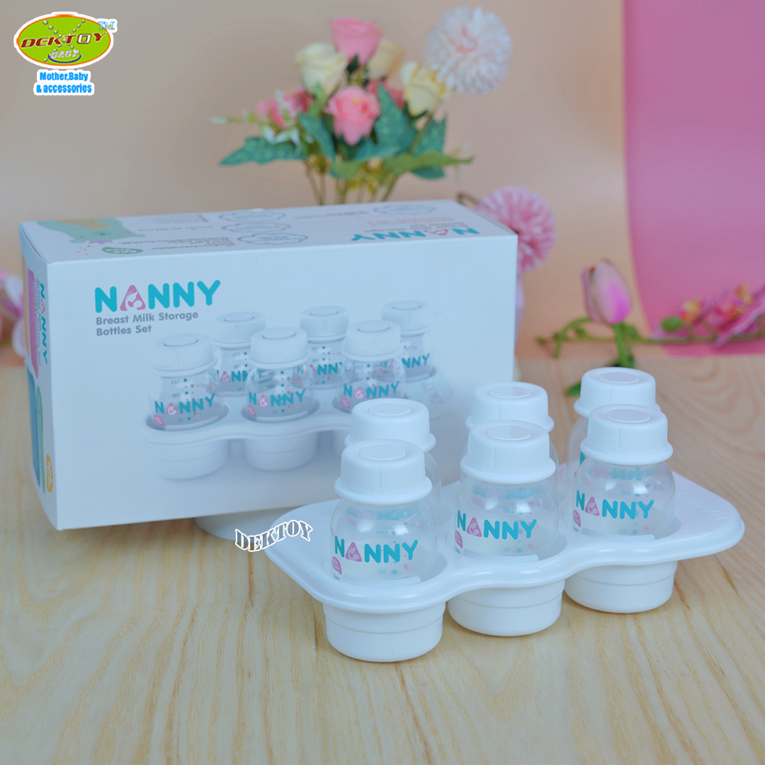 NANNY แนนนี่ ขวดเก็บน้ำนมแนนนี่4ออนซ์แพ็ค6ขวด พร้อมถาดเรียง N2202