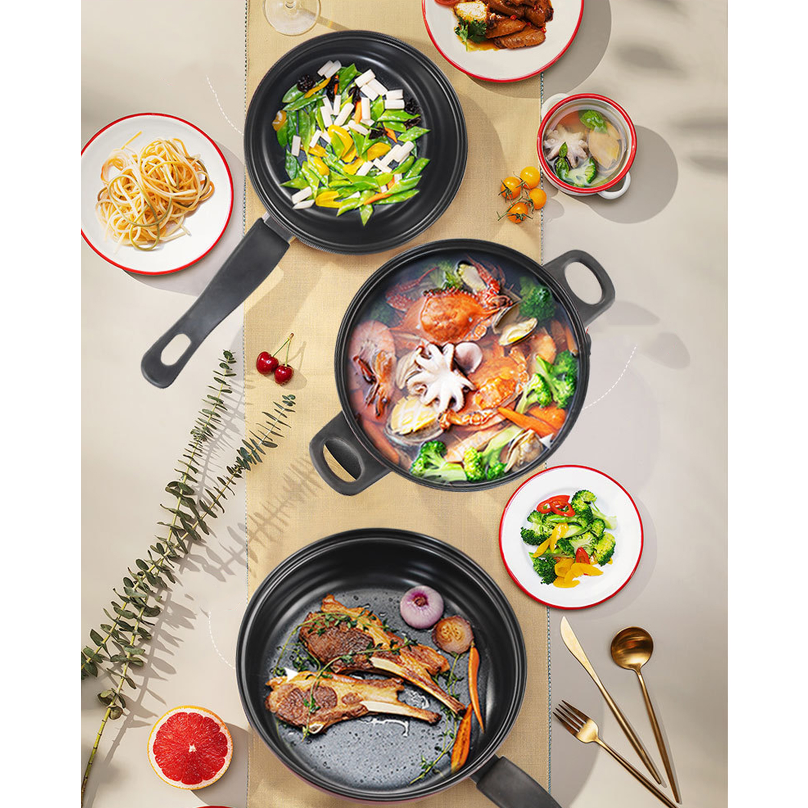 🔥Sale ลดราคา🔥 ชุดหม้อกระทะเคลือบ 1ชุด 3ชิ้น หม้อ2หู+ฝาแก้ว หม้อหาง กระทะ ดีไซน์สวยงาม แข็งแรง ใช้งานได้นาน