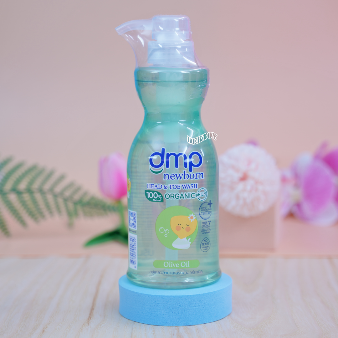 DMP newborn ออร์แกนิค สบู่เหลวอาบน้ำสระผมสำหรับเด็กแรกเกิด 450 มล.แถม100มล. Olive Oil เขียว