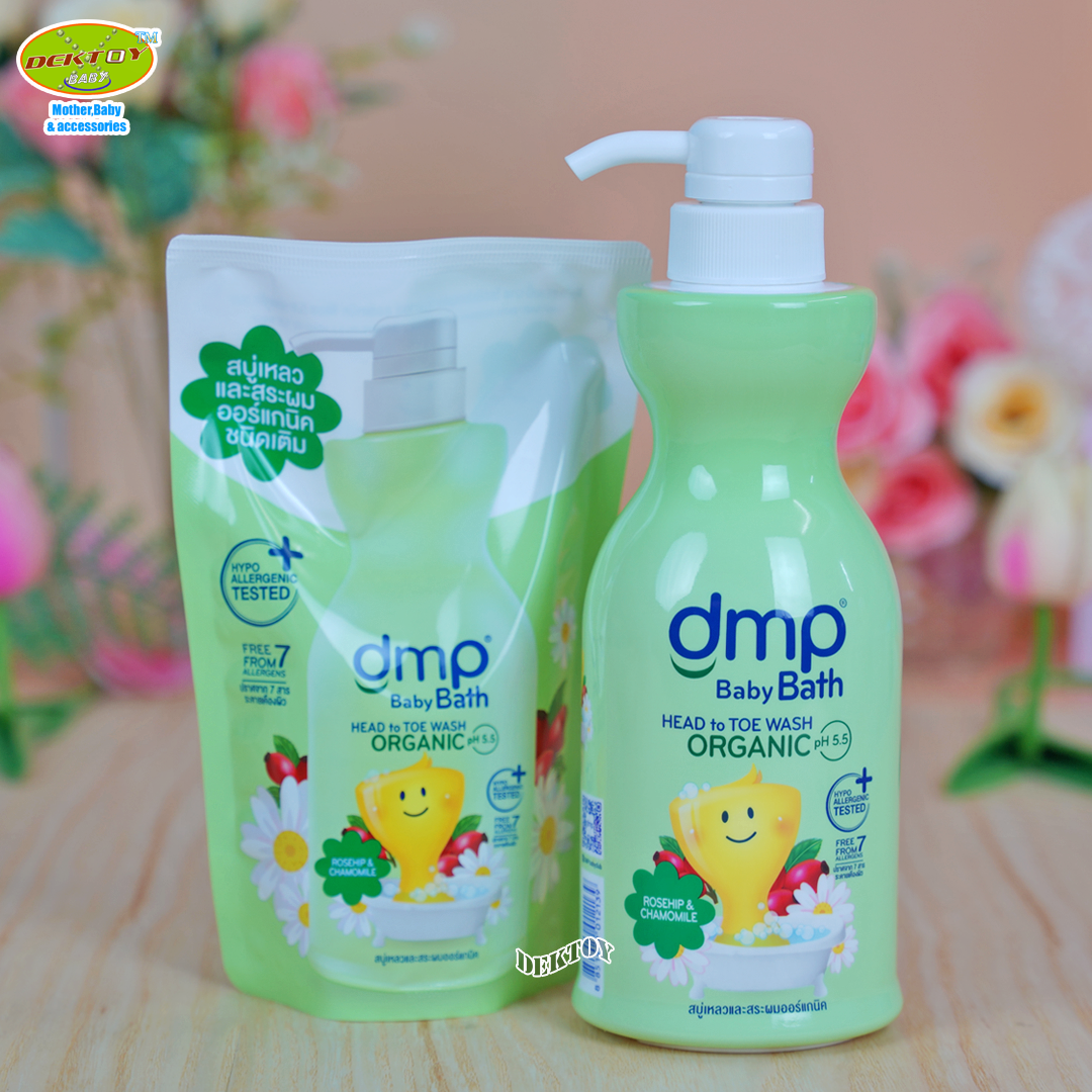 DMP ดีเอ็มพี สบู่เหลวออร์แกนิค โรส ฮิป คาโมมายล์ ถนอมผิวนุ่ม ผมลื่น ไม่พันกัน สีเขียว 480 + 250 มล.