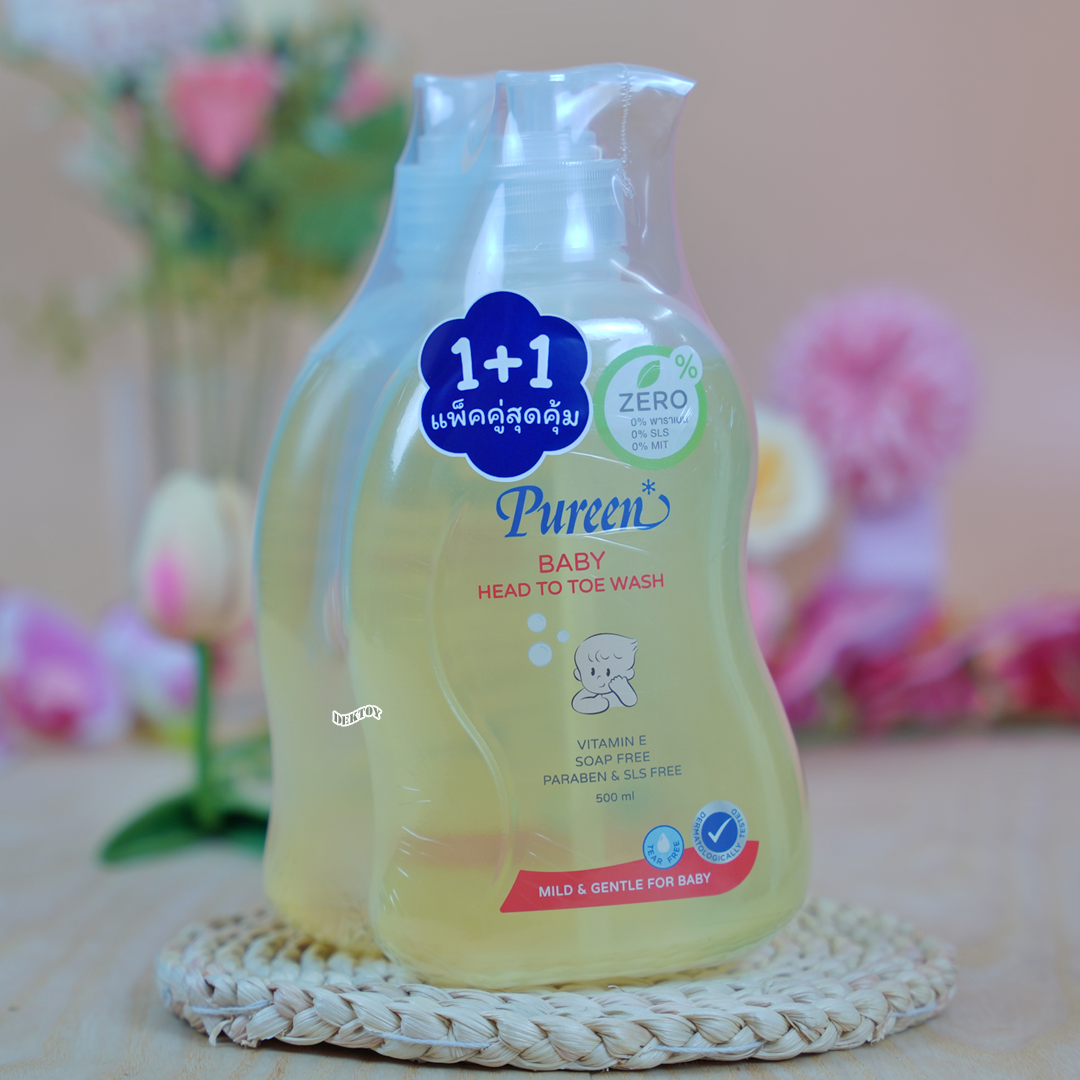 1 ฟรี 1 PUREEN เพียวรีน เบบี้ เฮดทูโทวอช สบู่เหลวเพียวรีนอาบและสระ 500 มล.หัวปั๊ม