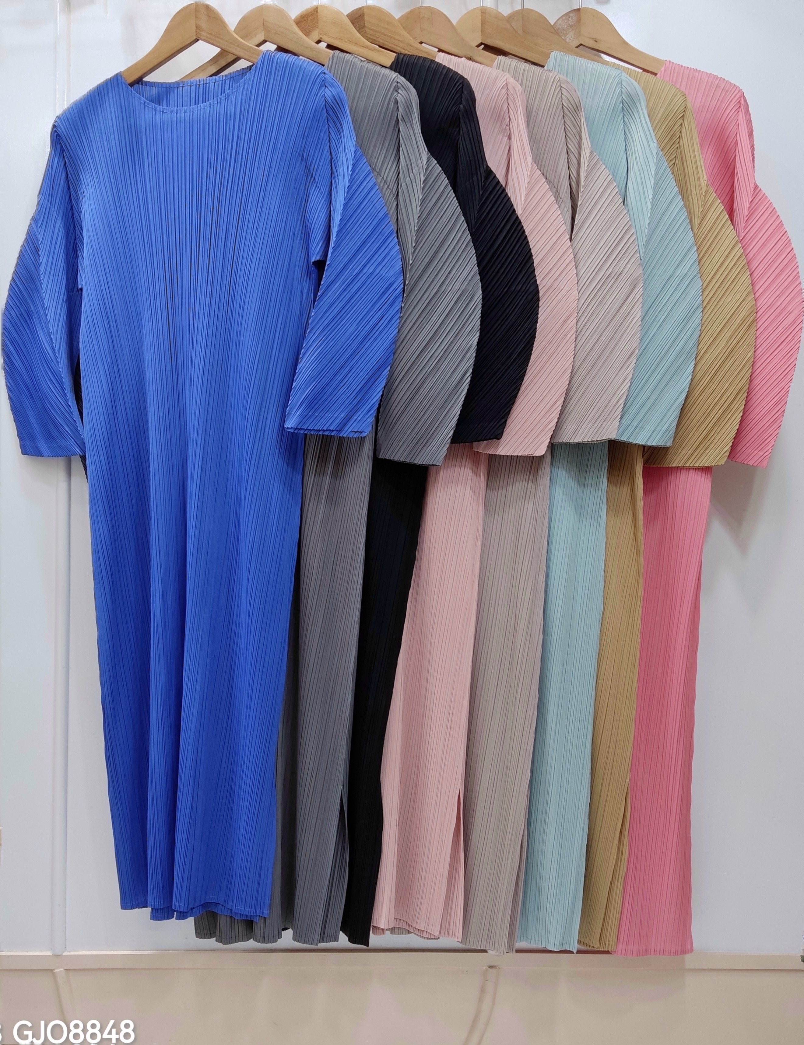 2MUAY รุ่น GJO8848 เดรสพลีทคุณภาพ LONG SLEEVE PLEATED DRESS 8 สี FREE SIZE