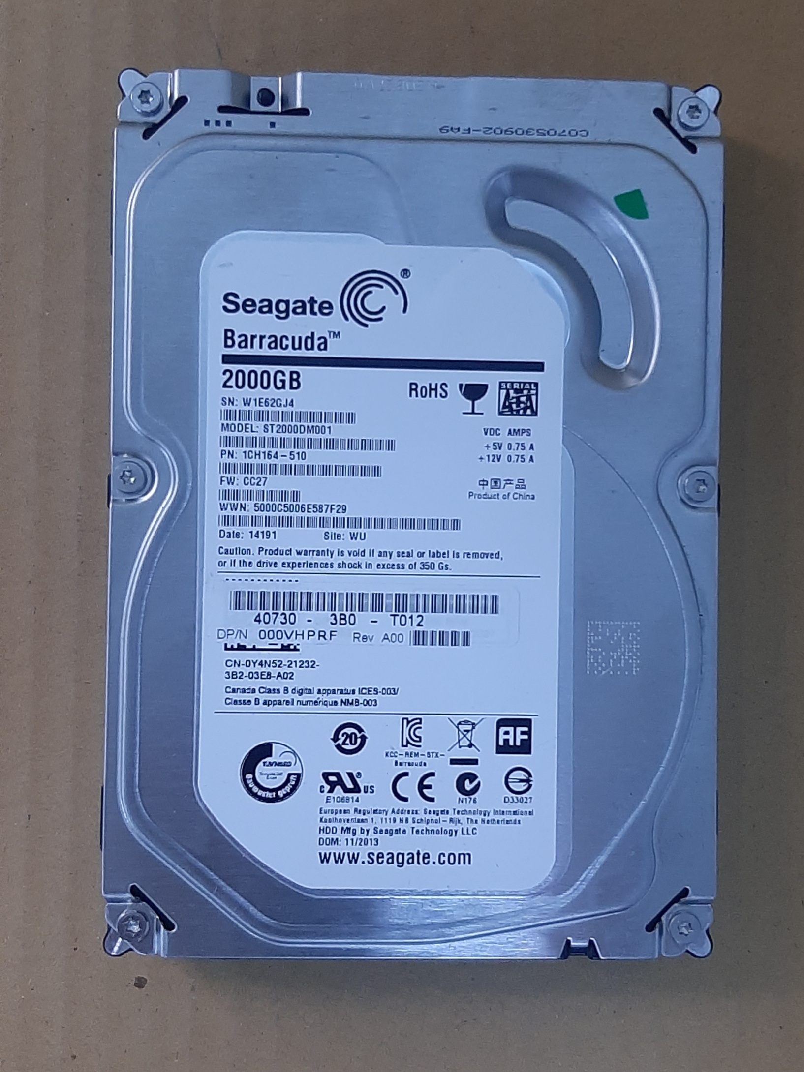 ฮาร์ดดิส Seagate BarraCuda 2TB SATA 3.5 6Gbps 7200RPM" สภาพดี มือสอง ประกันร้าน 1 เดือน