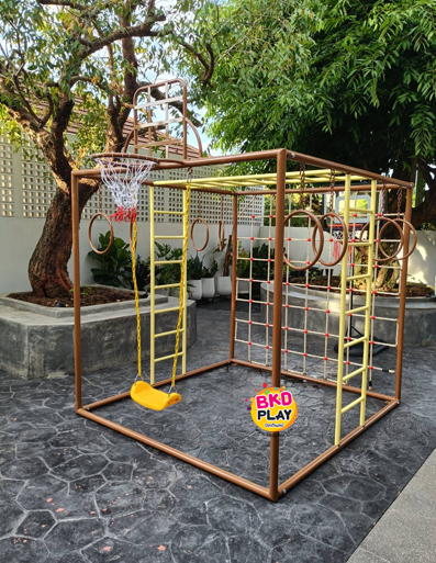 ลูกเต๋าปีนป่าย ชุดรวมปีนป่ายสี่เหลี่ยมA2 ปีนป่ายเชือก พร้อมบาร์โหน บาร์ไต่ ชิงช้า เครื่องเล่นสนามเหล็ก เครื่องเล่นสนามกลางแจ้ง OutdoorPlayground