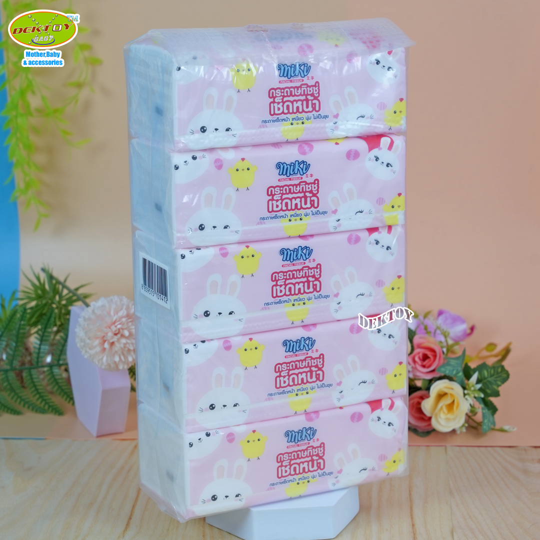 MIki กระดาษทิชชู่เช็ดหน้า หนา 2 ชั้น 170 แผ่น 5 ห่อ