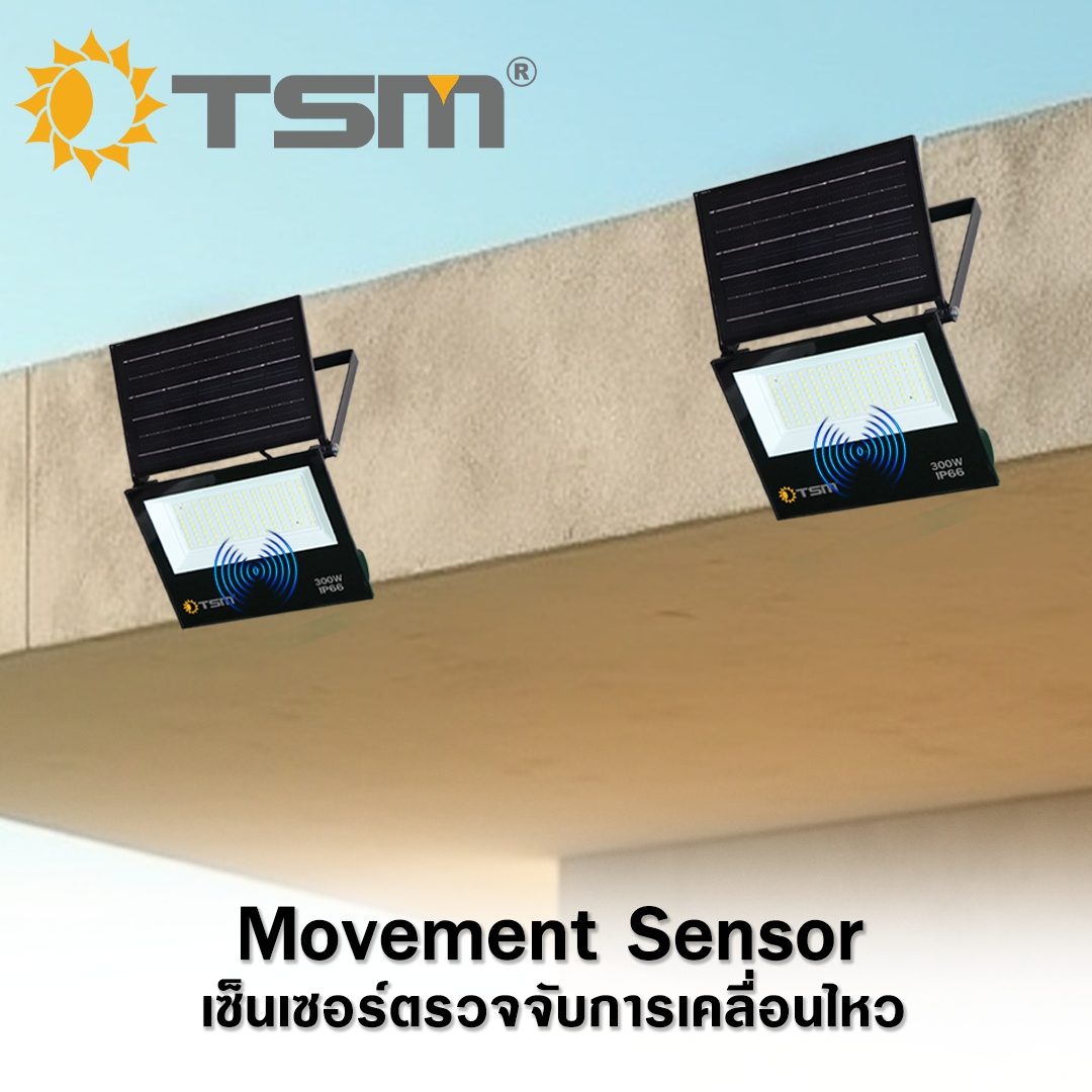 สปอร์ตไลท์ All in one รุ่น TSM-FD แผงโมโน ชาร์จไฟ แม้ในวันที่ไม่มีแดด Motion sensor ทนแดด ทนฝน ไฟหน้าบ้าน