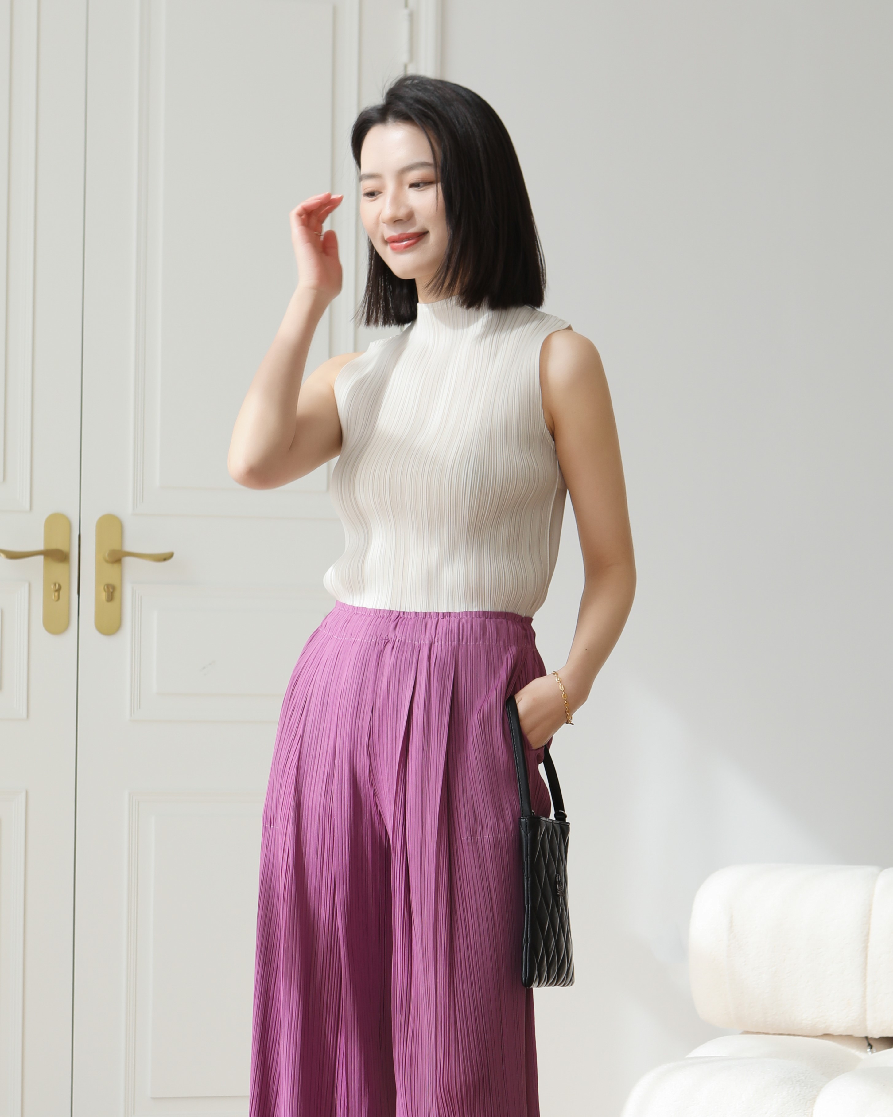 2MUAY BASIC รุ่น GJO7658 BASIC HIGH NECK PLEATED TOP เสื้ออัดพลีทงานคุณภาพ 22สี FREE SIZE