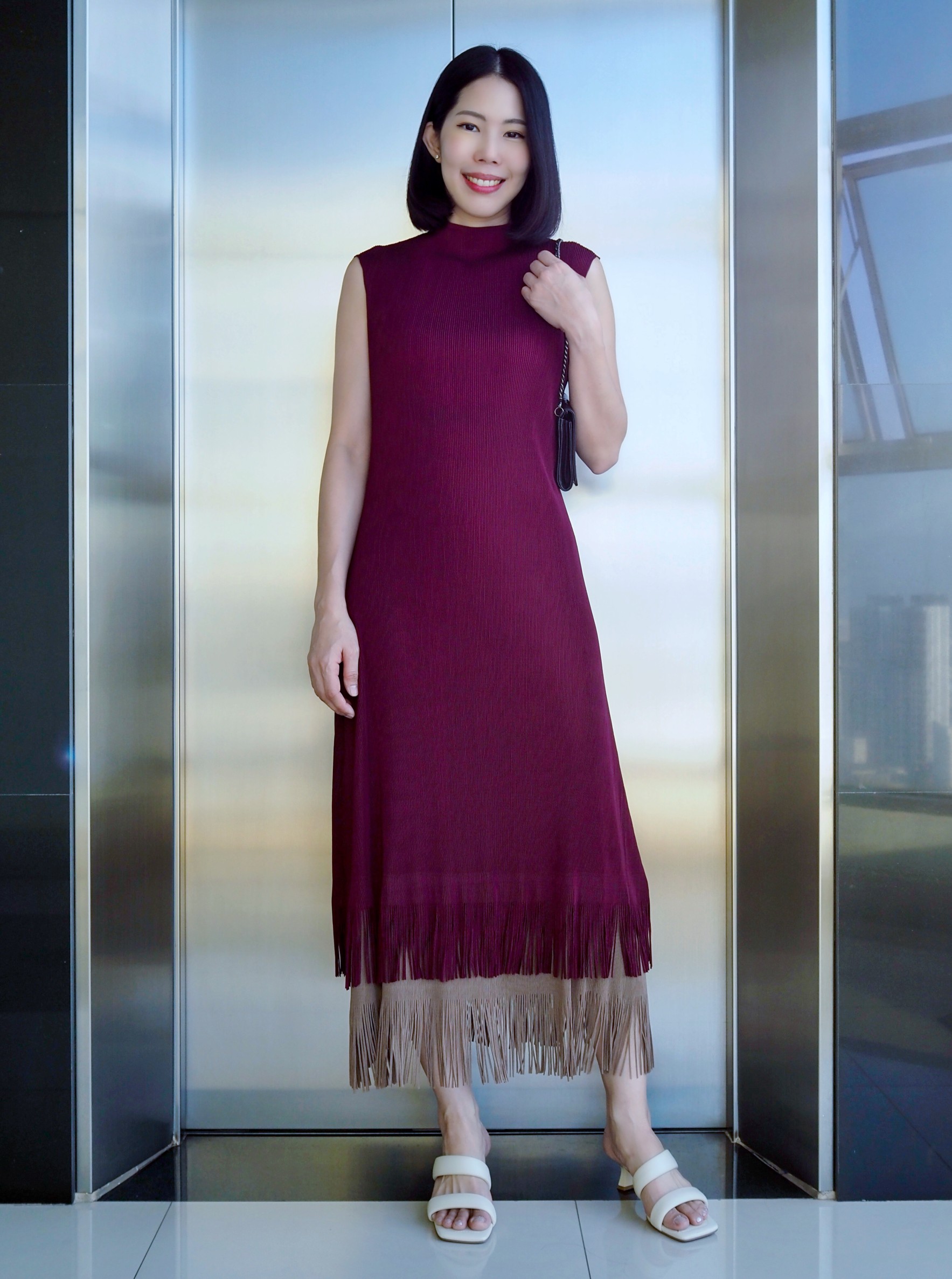 2MUAY รุ่น GJO11168 เดรสพลีทคุณภาพ SLEEVELESS LAYER FRINGE PLEATED DRESS 5 สี FREE SIZE