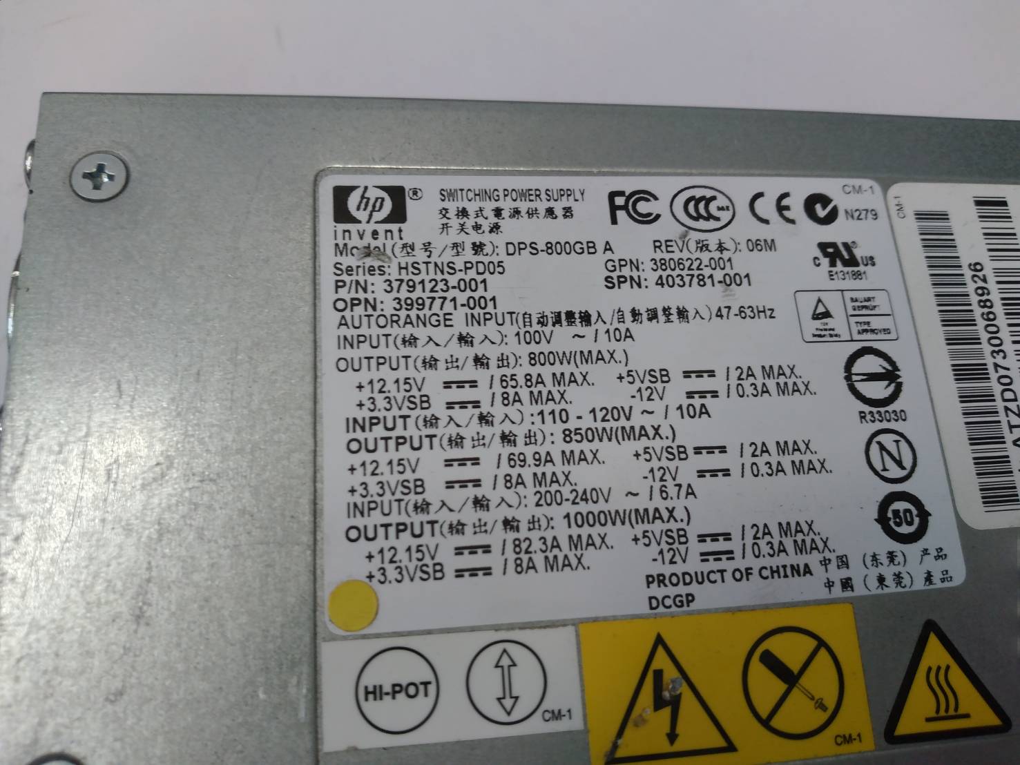 DL380 G5 1000W server Power Supply DPS-800GB A,379123-001,403781-001