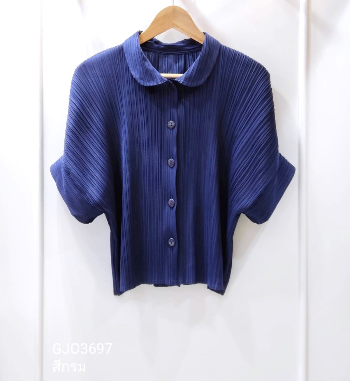 2MUAY รุ่น GJO3697 เสื้อผู้หญิง เสื้อพลีทคุณภาพ 12 สี FREE SIZE EVERYDAY COLLAR BUTTON FRONT PLEATED TOP
