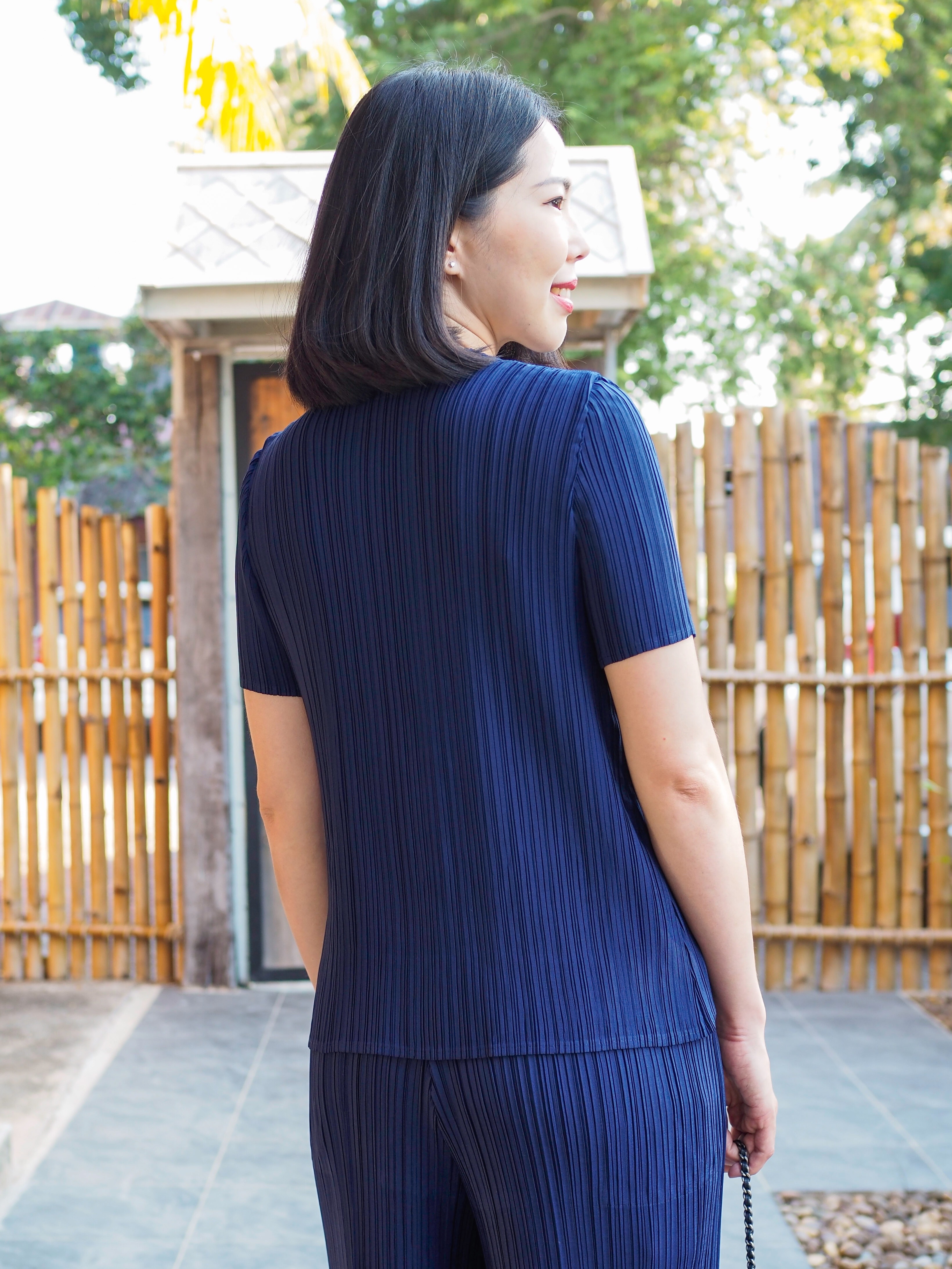 2MUAY รุ่น GJO1392P-9 เสื้อพลีทคุณภาพ SHORT SLEEVE BUTTON FRONT PLEATED TOP 10 สี FREE SIZE