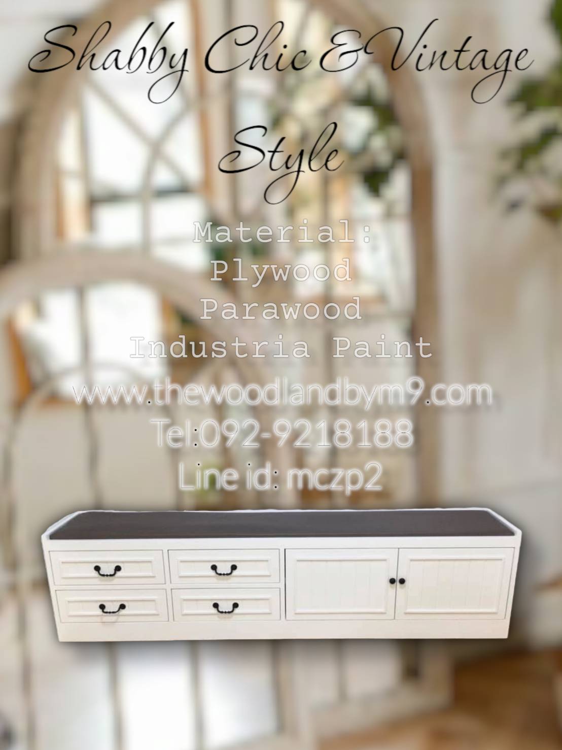👑#shabbyChicStyle#ชั้นวางรองเท้าด้านบนมีที่นั่งสะดวกในการใส่รองเท้า🛠ตู้vintage🔖 15-09-0014