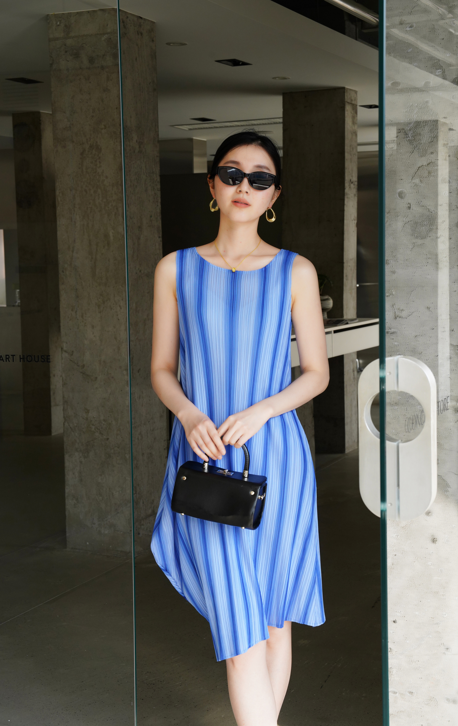 ปรับราคาลง40%!! 2MUAY รุ่น GJO5365 เดรสพลีทคุณภาพ SLEEVELESS STRIPE PRINT PLEATED DRESS 4สี FREE SIZE