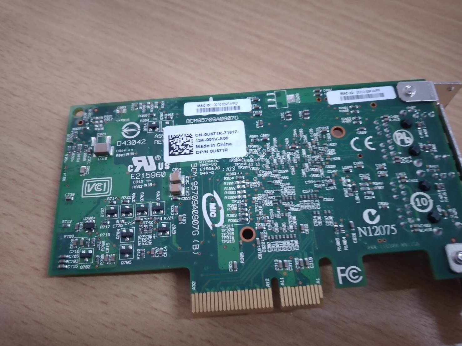 0U671R Dell Broadcom 5709 Dual Port Low Profile Gigabit Network Card ขาสั้น