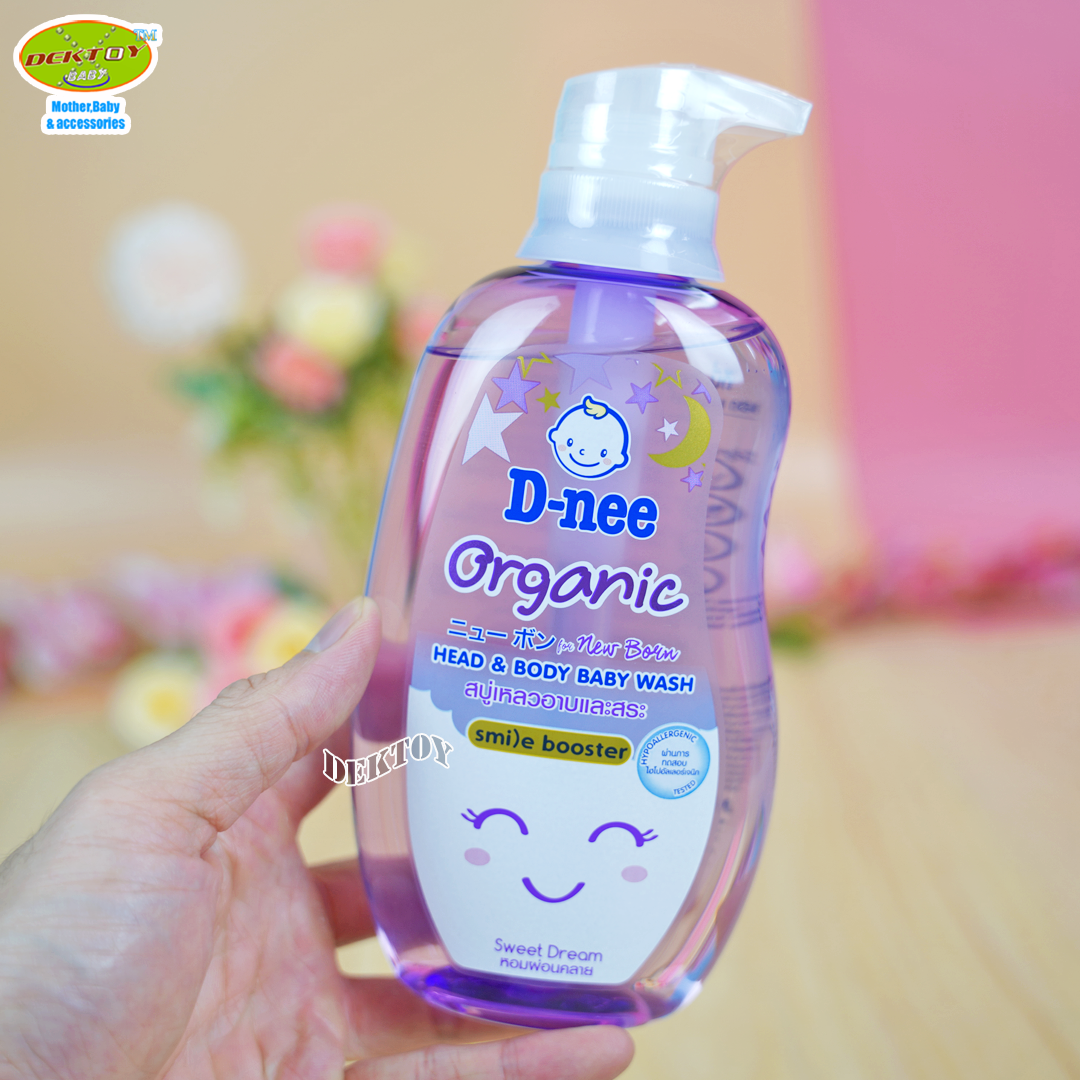 D-nee Organic Smile booster ดีนี่ ออร์แกนิค สไมล์ บูสเตอร์ ซีรีส์ สวีทดรีม สบู่เหลวอาบน้ำสระผม 380 มล. สีม่วง