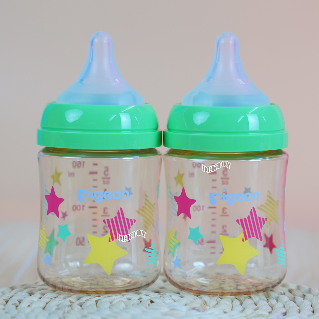 Pigeon พีเจ้น ขวดนมพีเจ้นสีชา PPSU 5 ออนซ์ 160 มล. คอกว้าง แพ็ค2ขวด ลายดาว