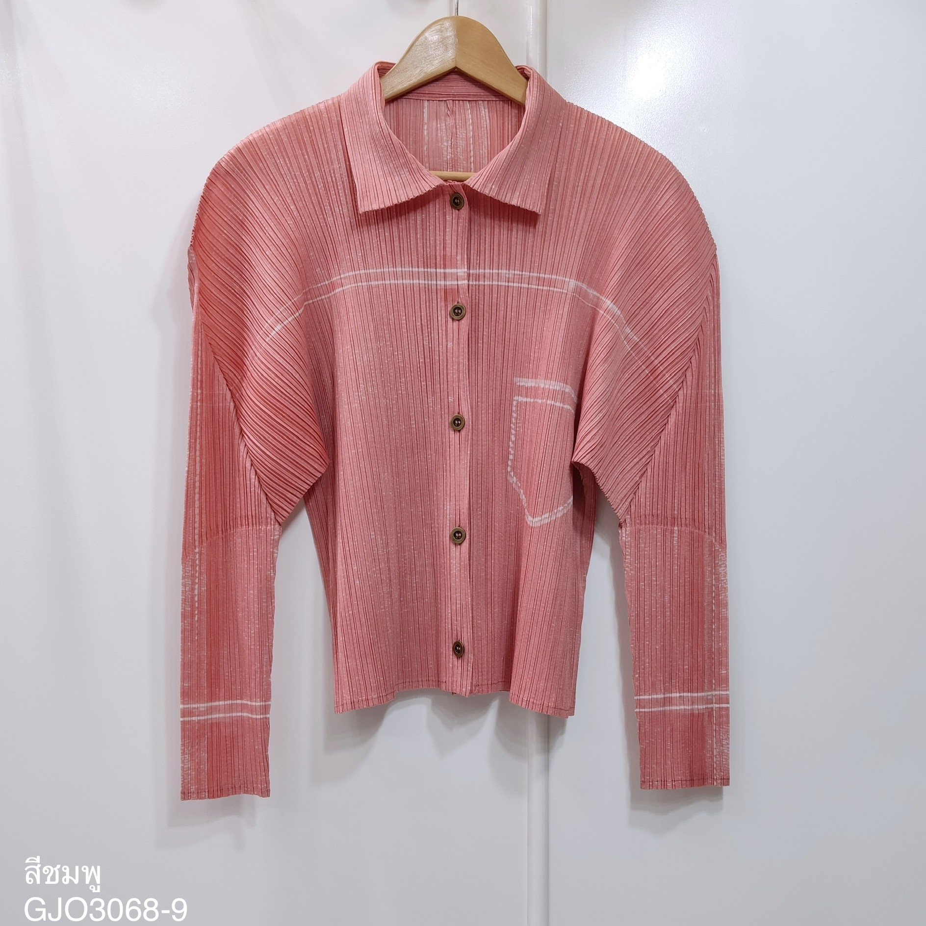 ปรับราคาลง20%!! 2MUAY รุ่น GJO3068-9 เสื้อพลีทคุณภาพ SHIRT DENIM PRINT PLEATED TOP 4 สี FREE SIZE