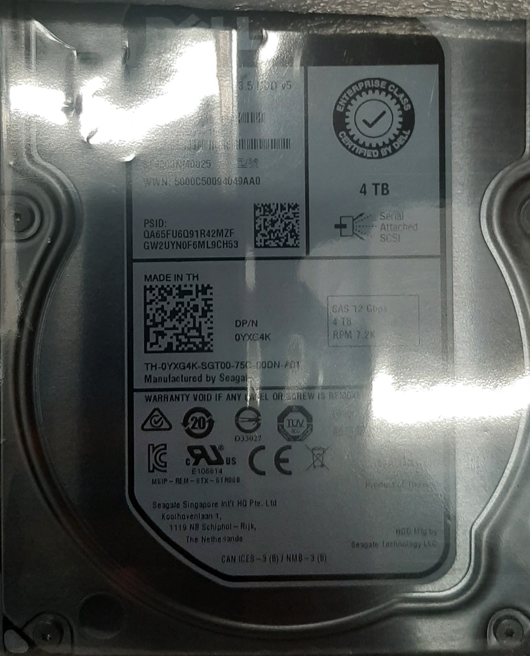 Dell 4TB SAS 3.5 12Gbps 7200RPM With Tray กล่องใหม่ มีประกันร้าน 1 เดือน