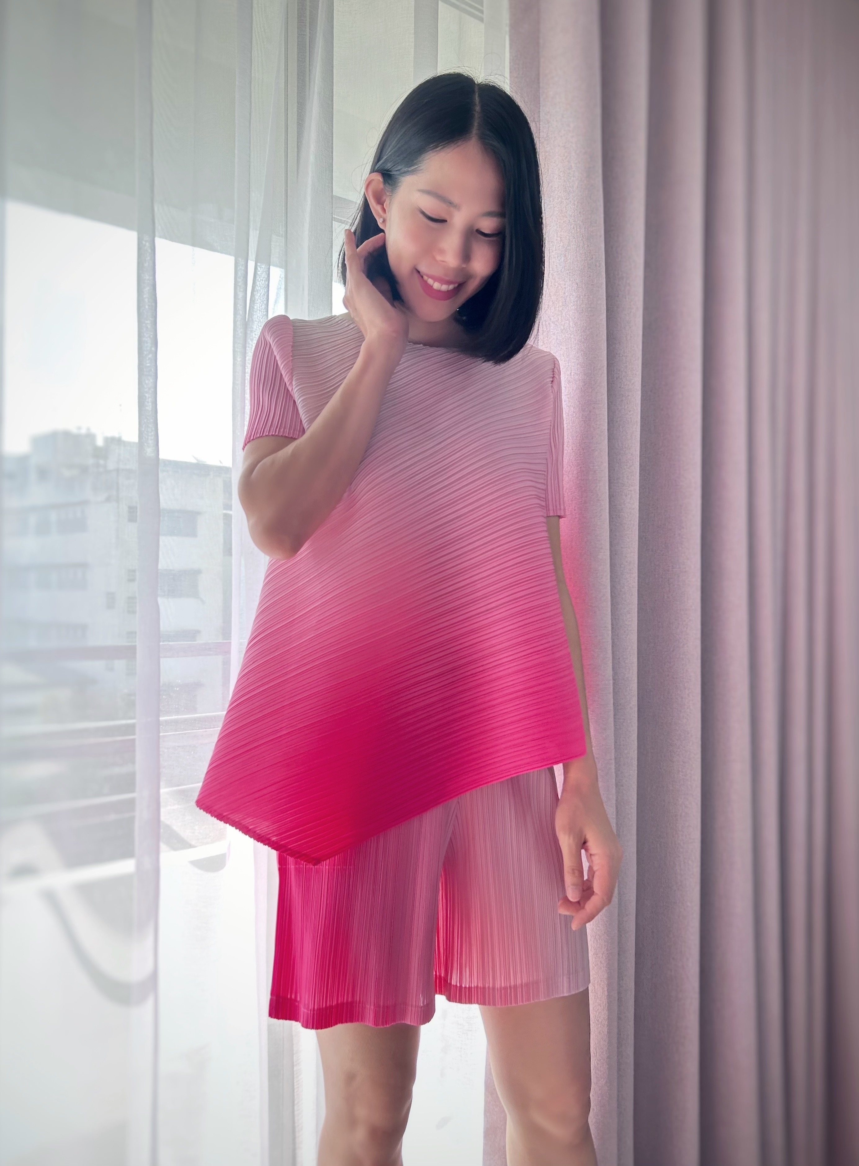 ปรับราคาลง20%!! 2MUAY รุ่น GJO2900-9/ GJO7718-9 เซ็ตพลีทคุณภาพ ASYMMETRIC GRADIENT TOP WITH SHORT PANTS PLEATED SET 4สี FREE SIZE