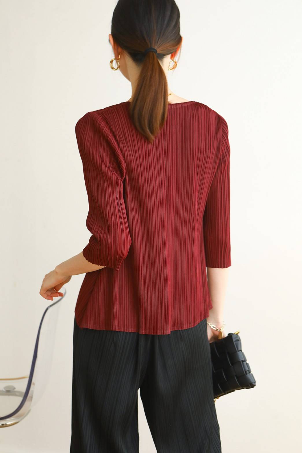 2MUAY รุ่น GJO7097 เสื้ออัดพลีทงานคุณภาพ FLARED PLEATED TOP สีดำ FREE SIZE