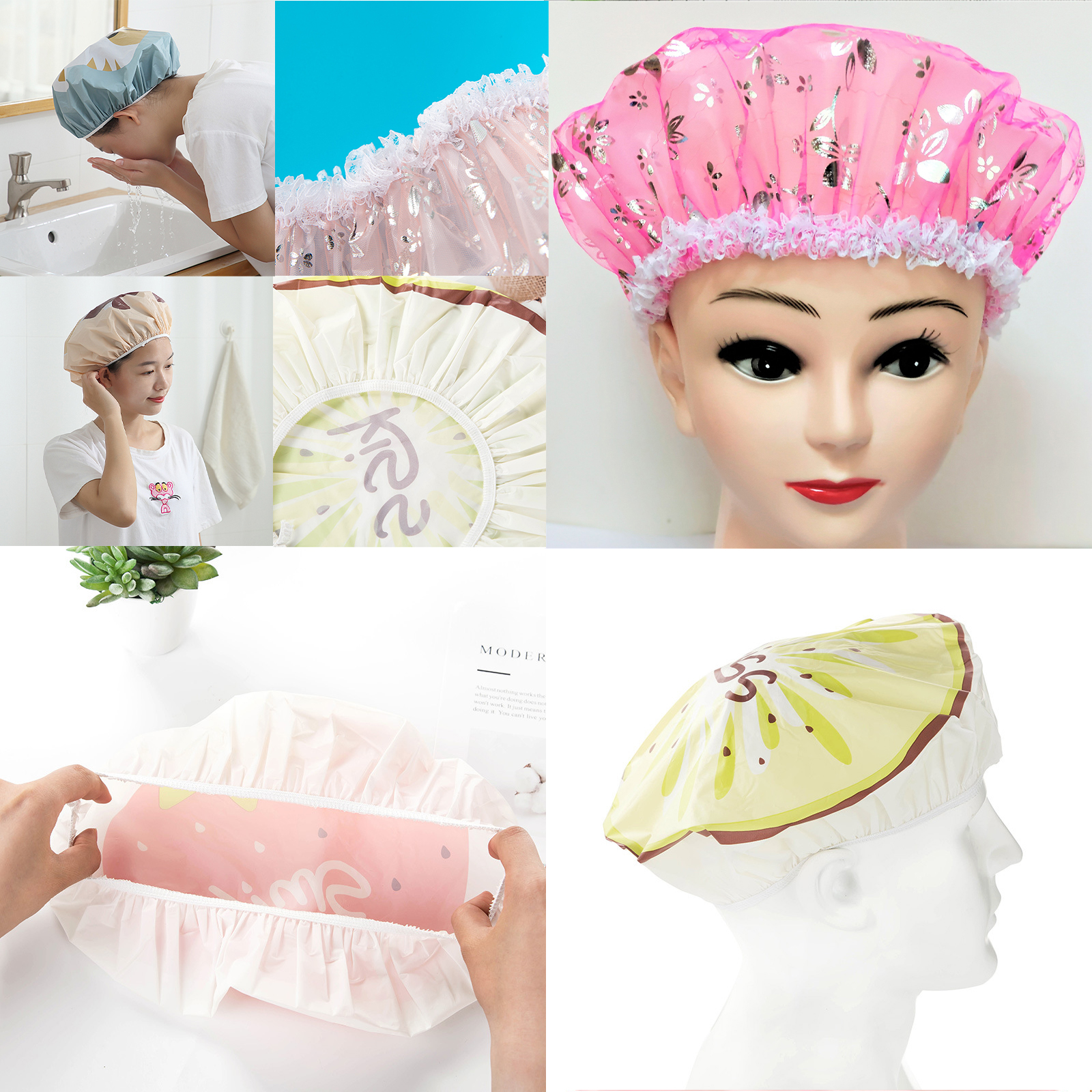 หมวกอาบน้ำ Set-1 พลาสติก PVC / PEVA / EVA หมวกคลุมผมอาบน้ำ ป้องกันผมเปียก ใส่ย้อมผม