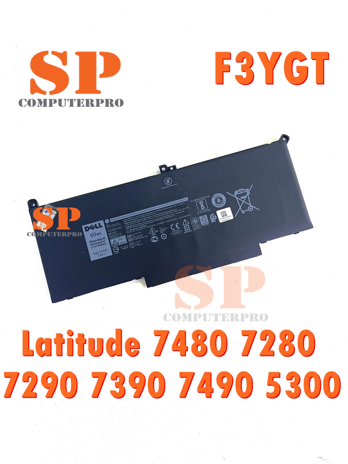 DELL BATTERY แบตเตอรี่ของแท้ DELL Battery Latitude 7480 7280 7290 7390 7490 5300 Model:F3YGT