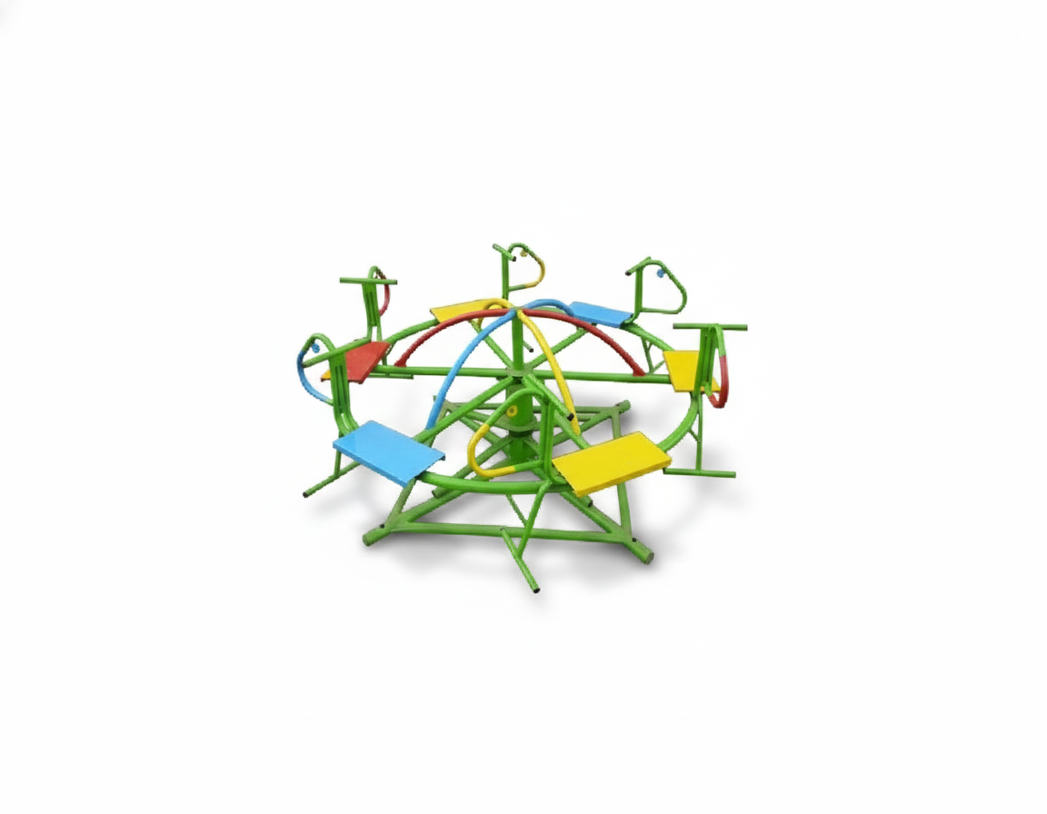 เครื่องเล่นสนาม กลางแจ้ง เหล็ก ม้าหมุน 6 ที่นั่ง Outdoor Playground, ราคาโรงงานสินค้าสั่งผลิต 10-20 วัน ขนาด 110x110x 80 ซม.