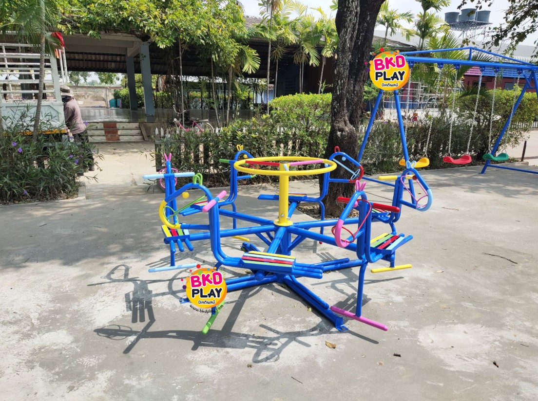 เครื่องเล่นสนาม กลางแจ้ง เหล็ก,ม้าหมุน 6 ที่ ปรับโครงสร้างตาม มอก. Outdoor Playground, ราคาโรงงาน สินค้าสั่งผลิต 10-20 วัน