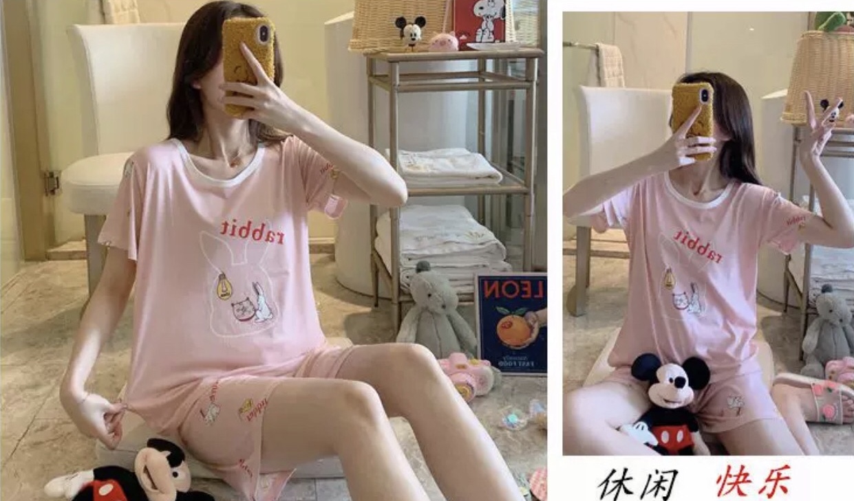 ชุดนอนแขน-ขาสั้น ลายกระต่าย ไซส์ใหญ่