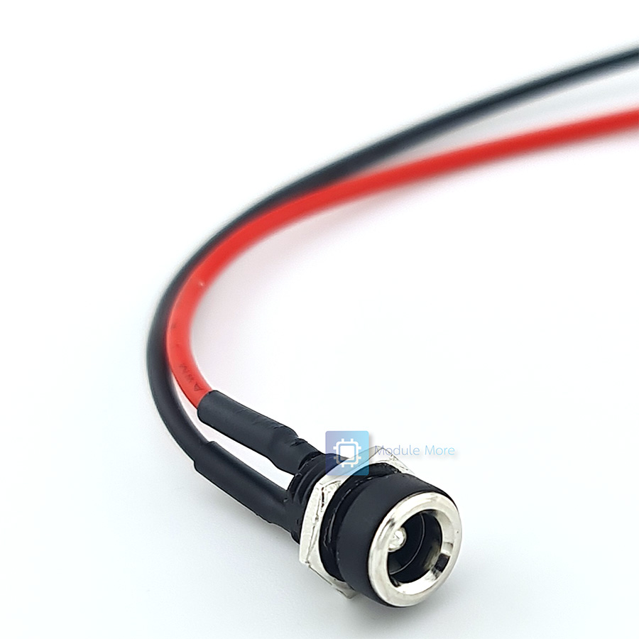 DC jack ตัวเมียพร้อมสายยาว 20cm DC power socket DC-022B socket 5.5*2.1MM / 5.5*2.5MM thread with nut (female DC jack) with wires 20cm