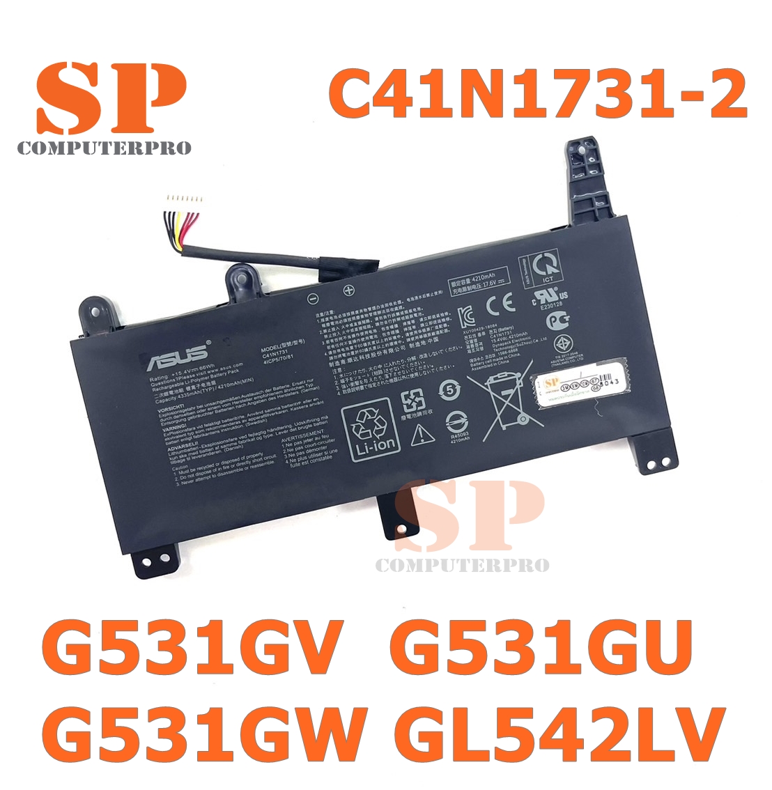 แบตเตอรี่โน๊ตบุ๊ค ASUS BATTERY NOTEBOOK ASUS แท้ ROG STRIX G531GV G531GU G531GW GL542LV Model: C41N1731-2